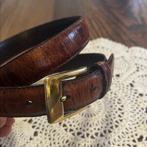 Solid Brass Buckle Brown Leather alligator grained Belt